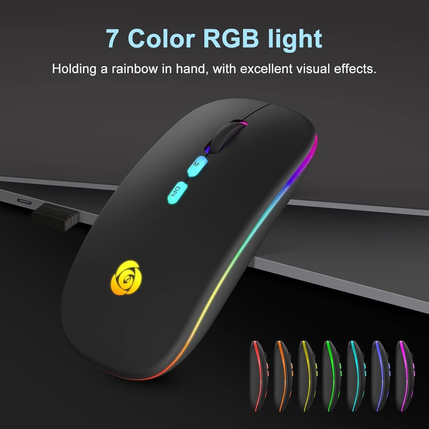 Wireless Bluetooth Mouse Rechargeable Silent RGB Type-C Black