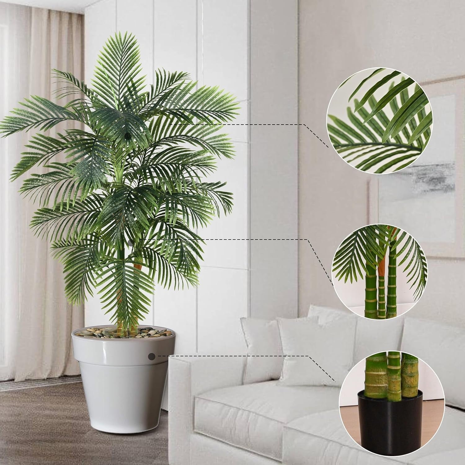 180cm Artificial Golden Cane Palm Tree with Black Planter Home Garden Décoration