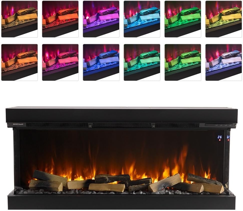 60” Electric Fireplace Wall Mounted Insert LED Flame Heater w/ Remote