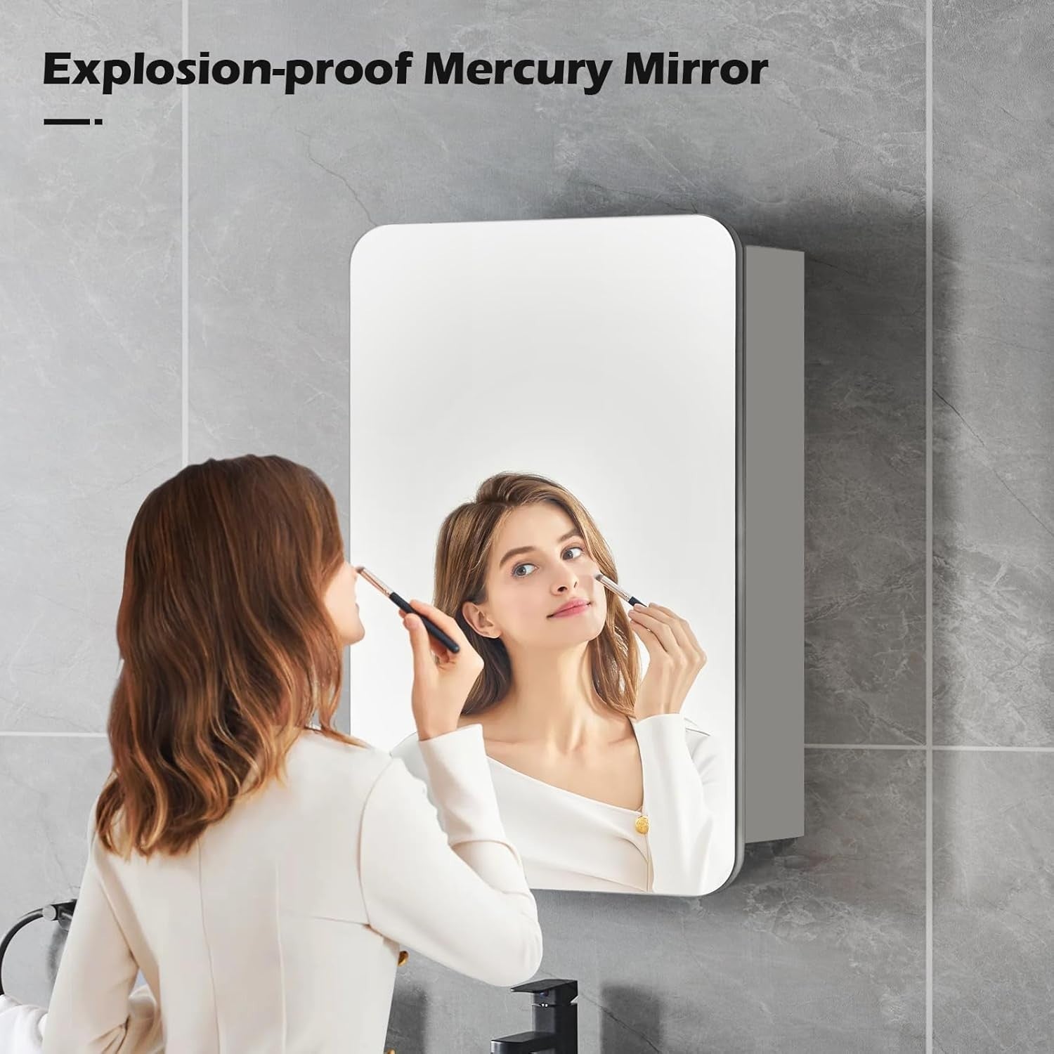 Modern Bathroom Mirror Cabinet Wall Mounted with Storage & Shelf 70cm