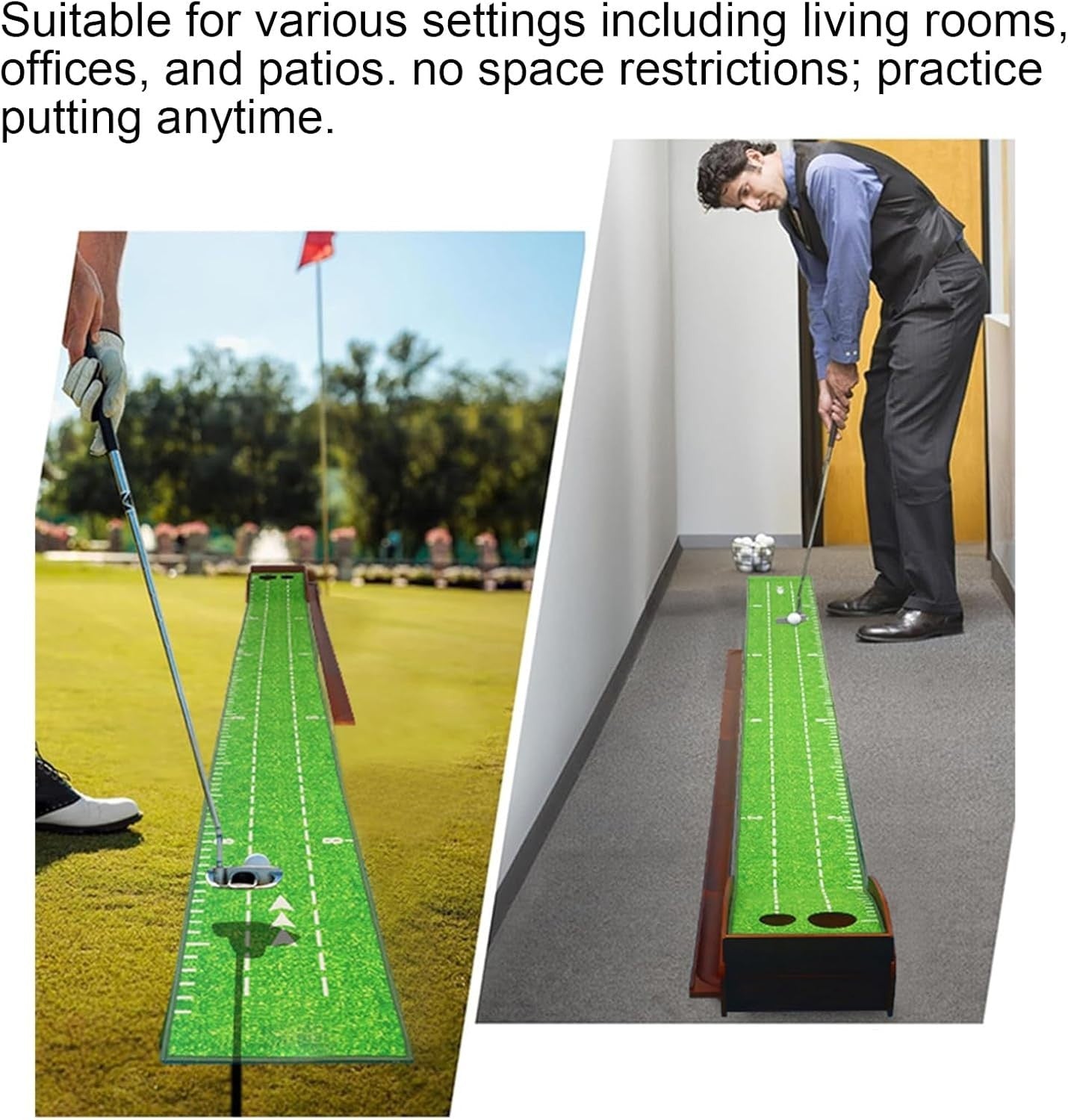 Indoor Putting Green Golf Practice Mat 74" Solid Wood Foldable Anti Slip