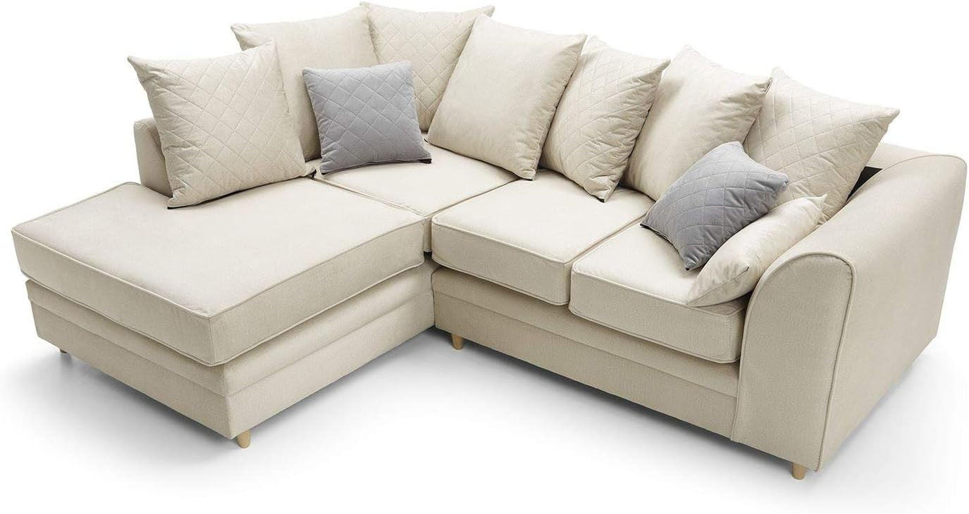 Cream Velvet L Shape Corner Sofa – Water Repellent, Plush Comfort 4 Seater