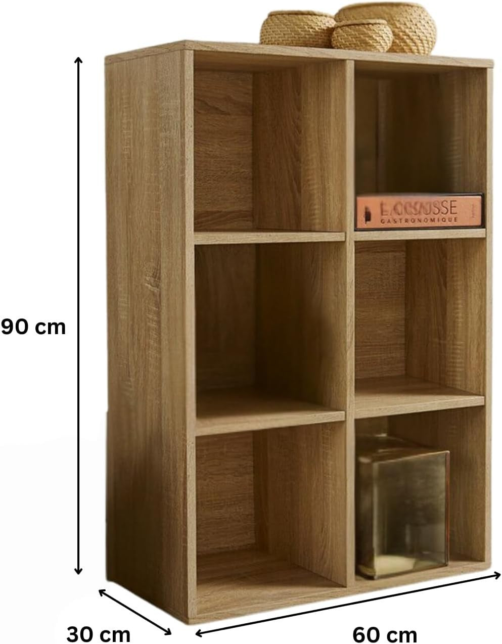 6 Cube Storage Shelf Oak Wooden Bookcase Display Unit 90cm