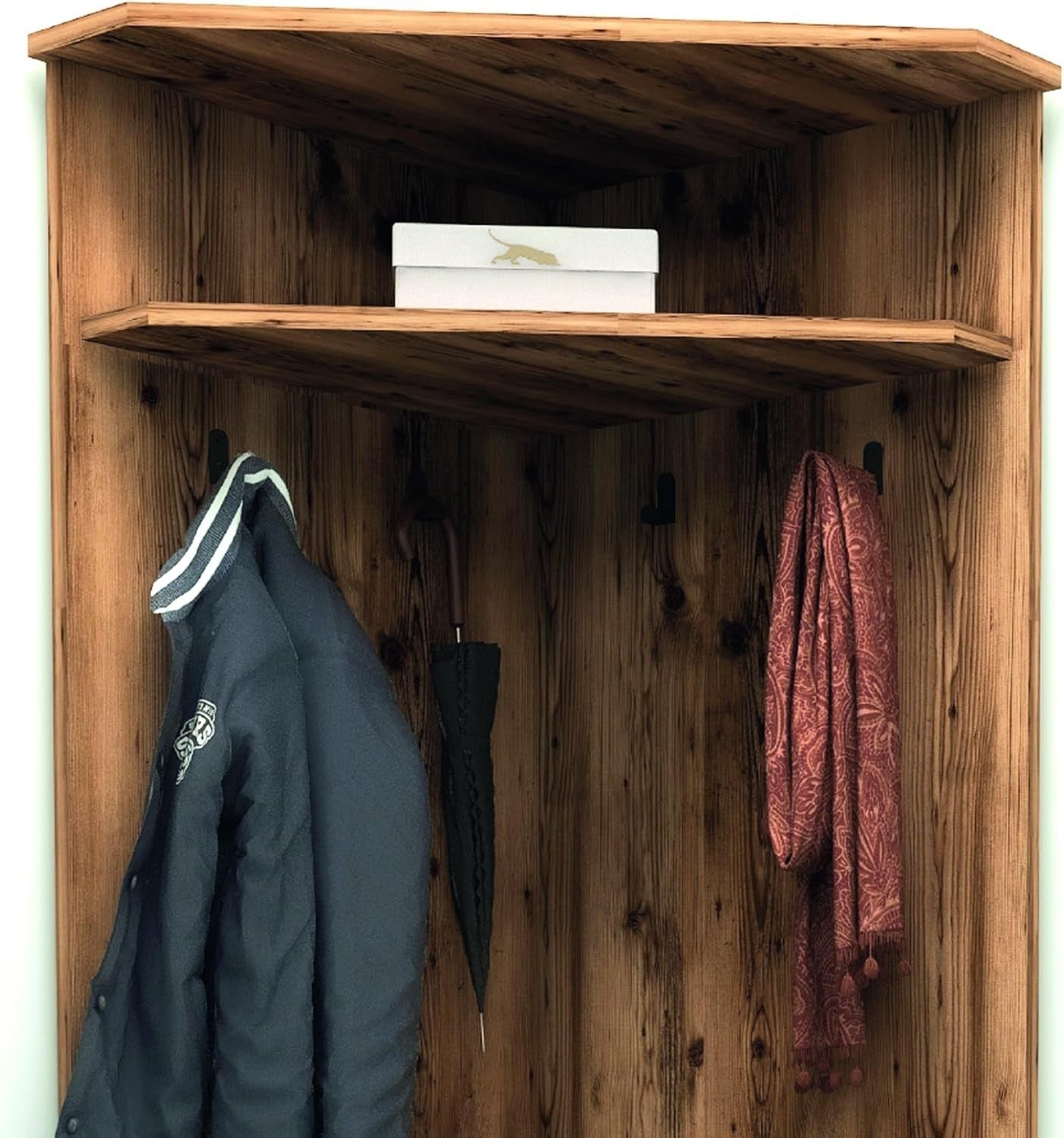 Corner Hall Tree with Coat Hooks, Shoe Bench & Storage Cabinet, Space-Saving
