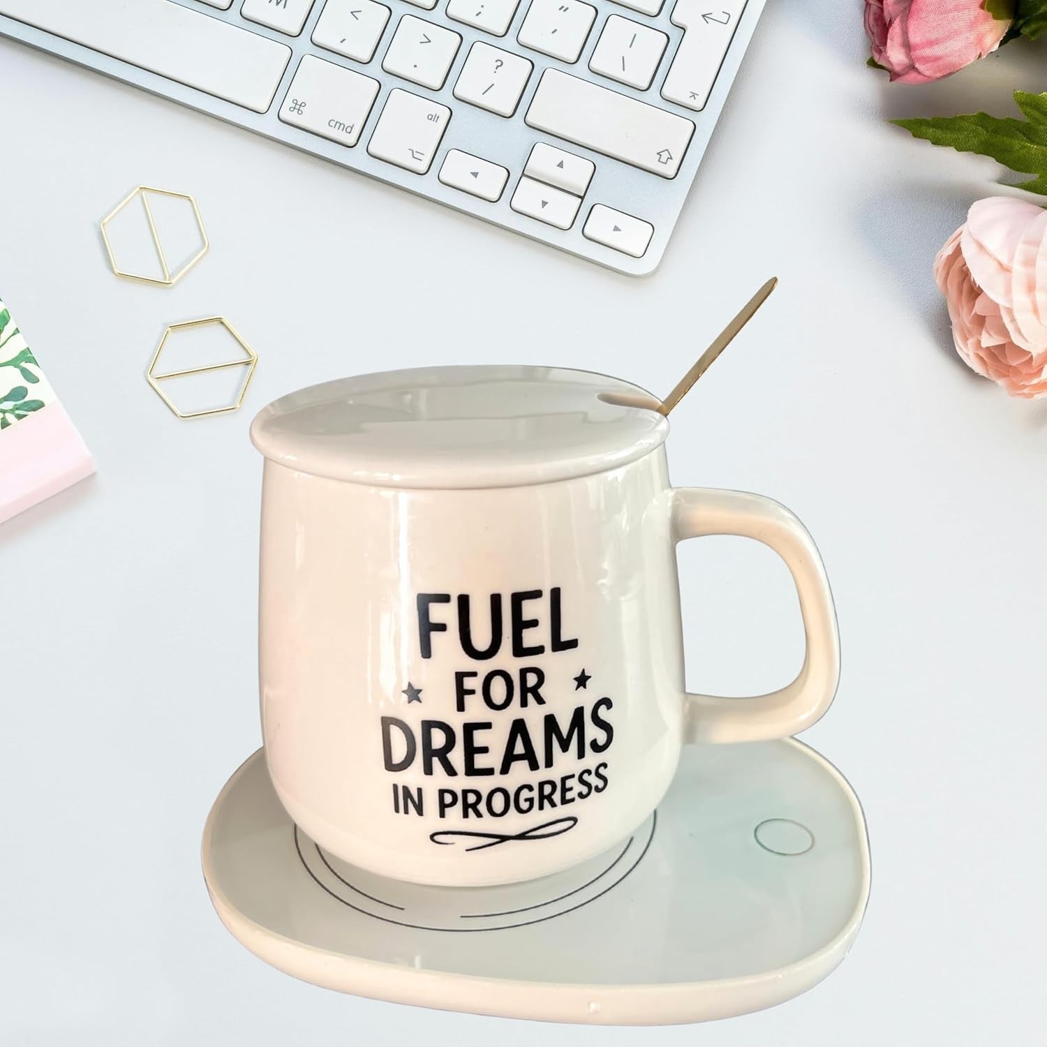Ceramic Coffee Mug Set with USB Warmer Plate Spoon