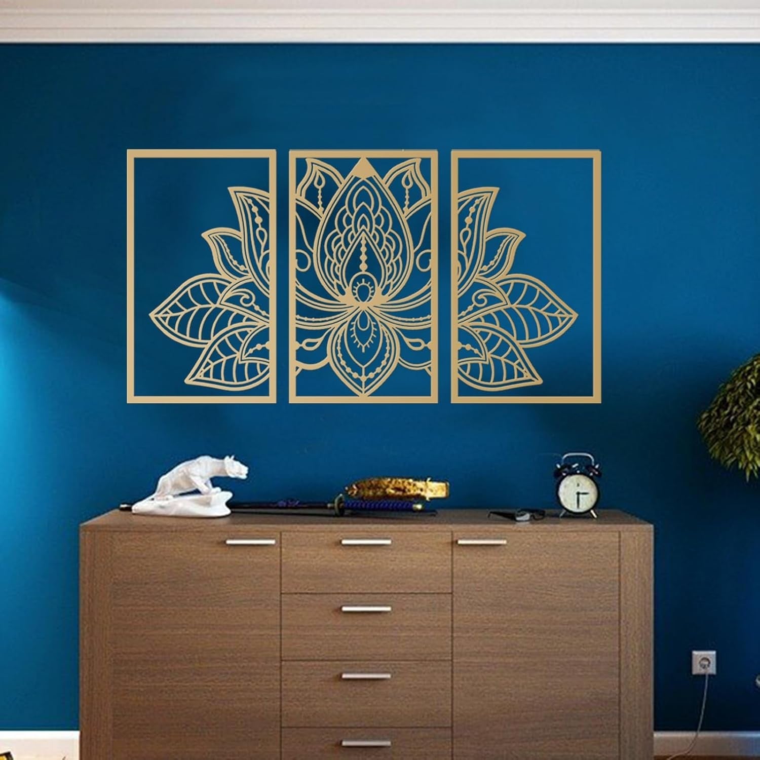 3PC Lotus Flower Metal Wall Art Gold Mandala Decor