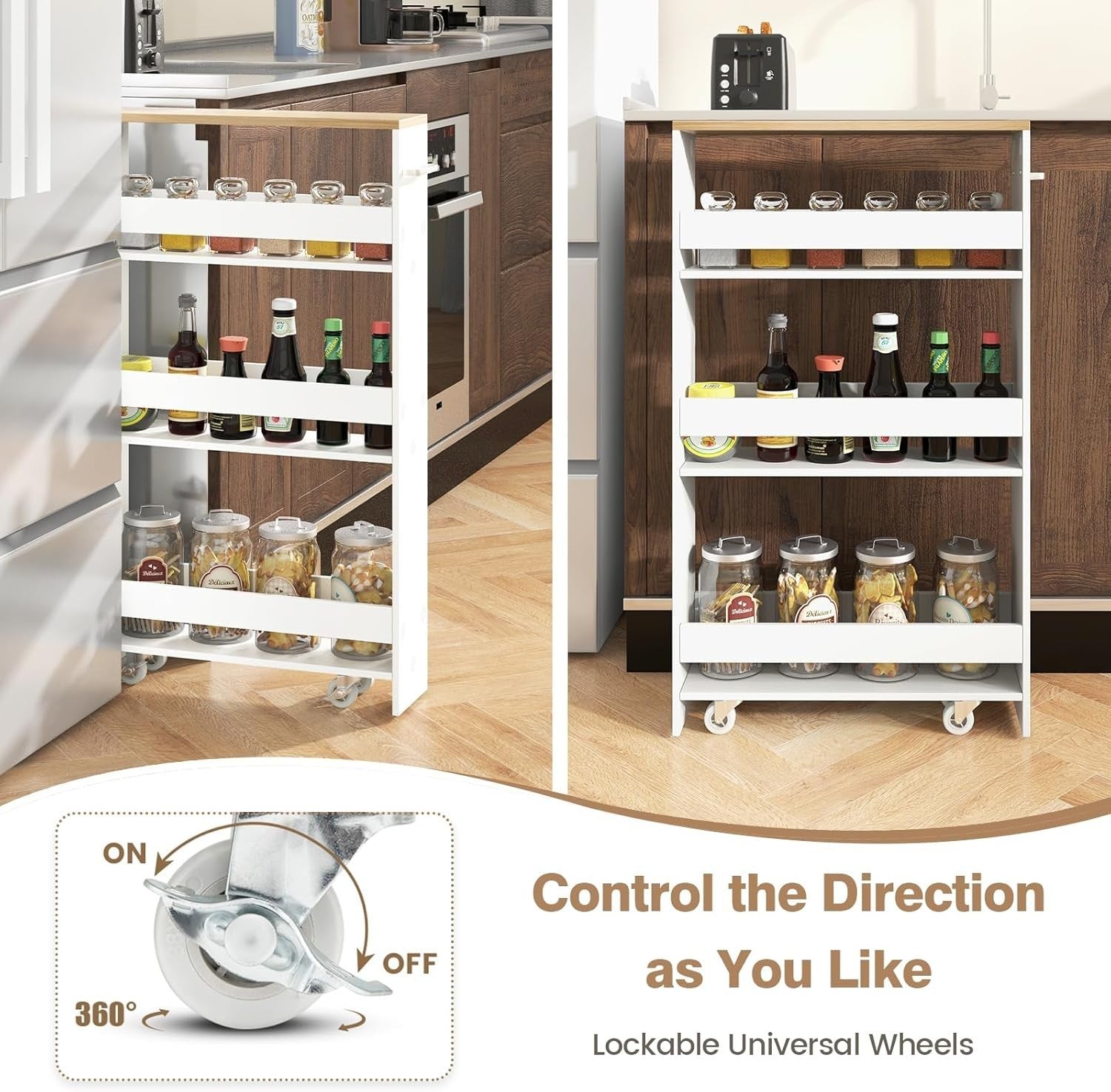 Slim Rolling Kitchen Storage Cart 4 Tier Narrow Shelf Organizer Wheels