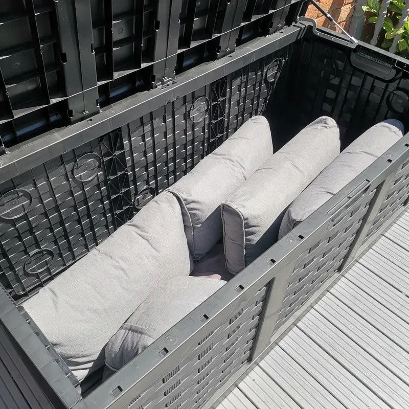 634L Rattan Style Outdoor Garden Storage Box Bench Seat Black Waterproof