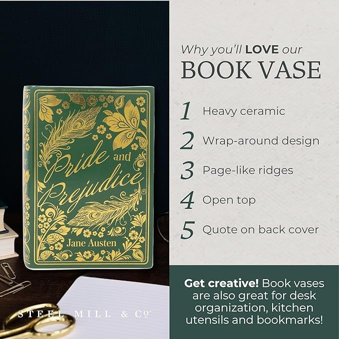 Book Shaped Ceramic Vase Large Decorative Bookshelf Decor for Flowers