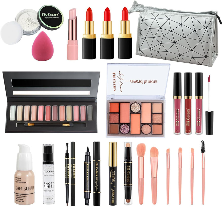 Proamate Makeup Kit – Eyeshadow, Lipstick, Brushes & Travel Bag