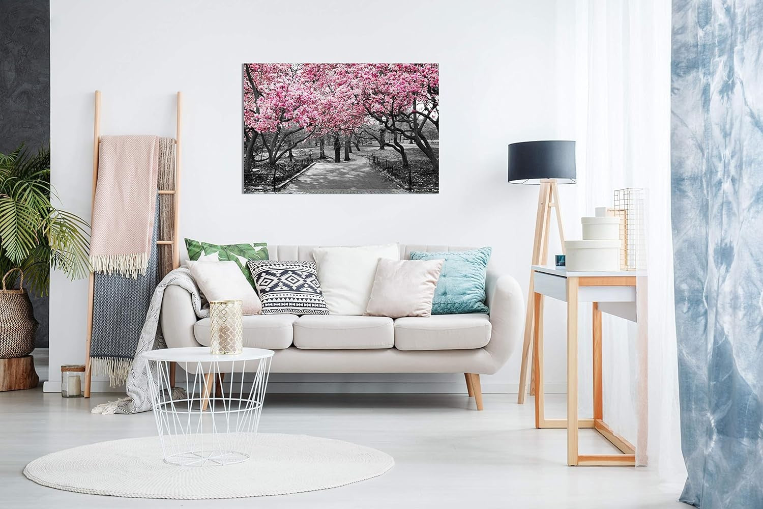 Black White Pink Blossom Canvas Wall Art Large Floral Home Decor 76x51cm
