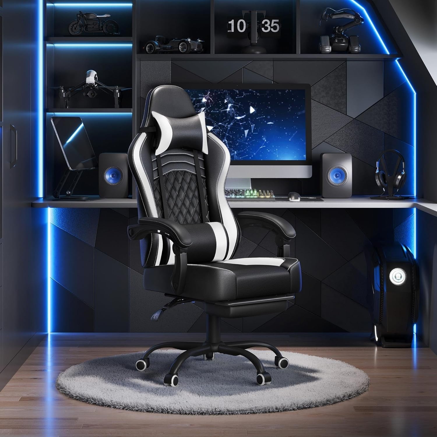 Ergonomic Gaming Chair with Footrest Massage Lumbar Support