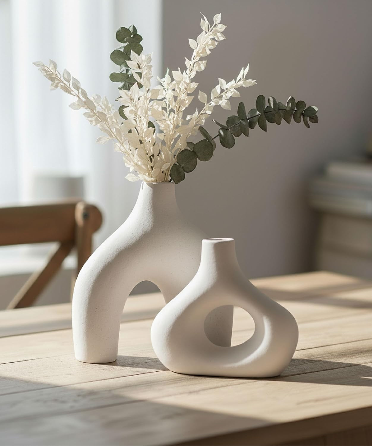 White Ceramic Donut Vase Set Modern Nordic Hollow Home Decor Table Display