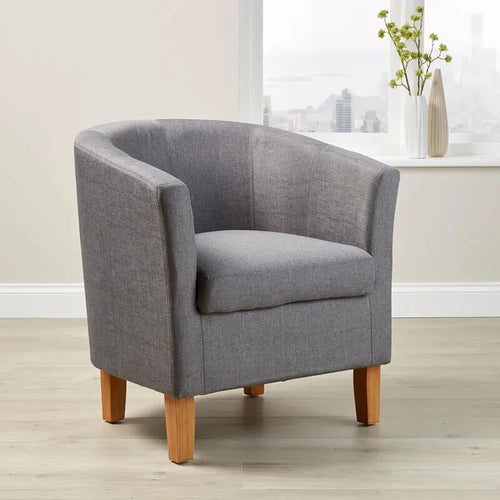 Light Grey Fabric Tub Chair Armchair with Wood Legs Modern Lounge Seat