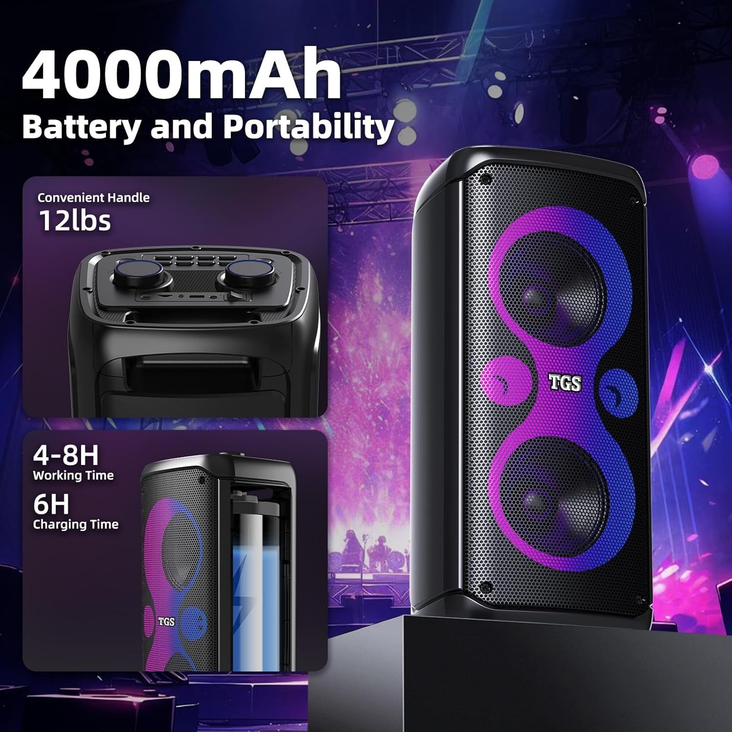 TGS 6.5" Dual Mic Karaoke Machine 400W LED Party Speaker Bluetooth