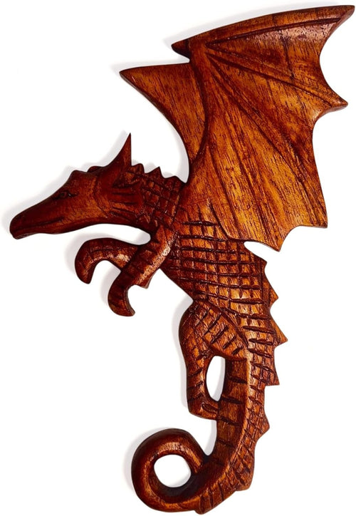 Hand-Carved Wooden Flying Dragon Wall Plaque | 23cm Ornamental Mythical