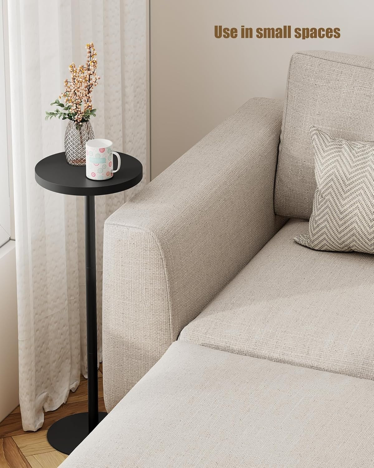 Tall Round Side Table – 25x25x70cm Small End Table Black