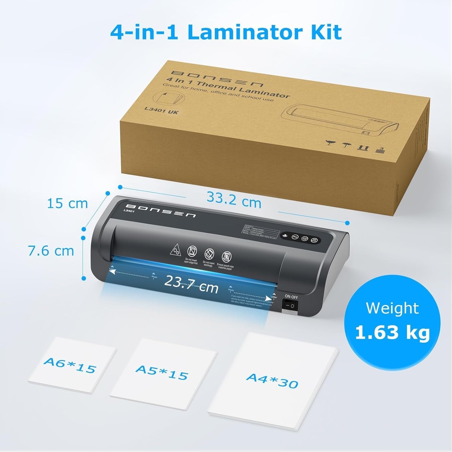 A4 Laminator Machine Never Jam Fast 270mm Min + 60 Pouches
