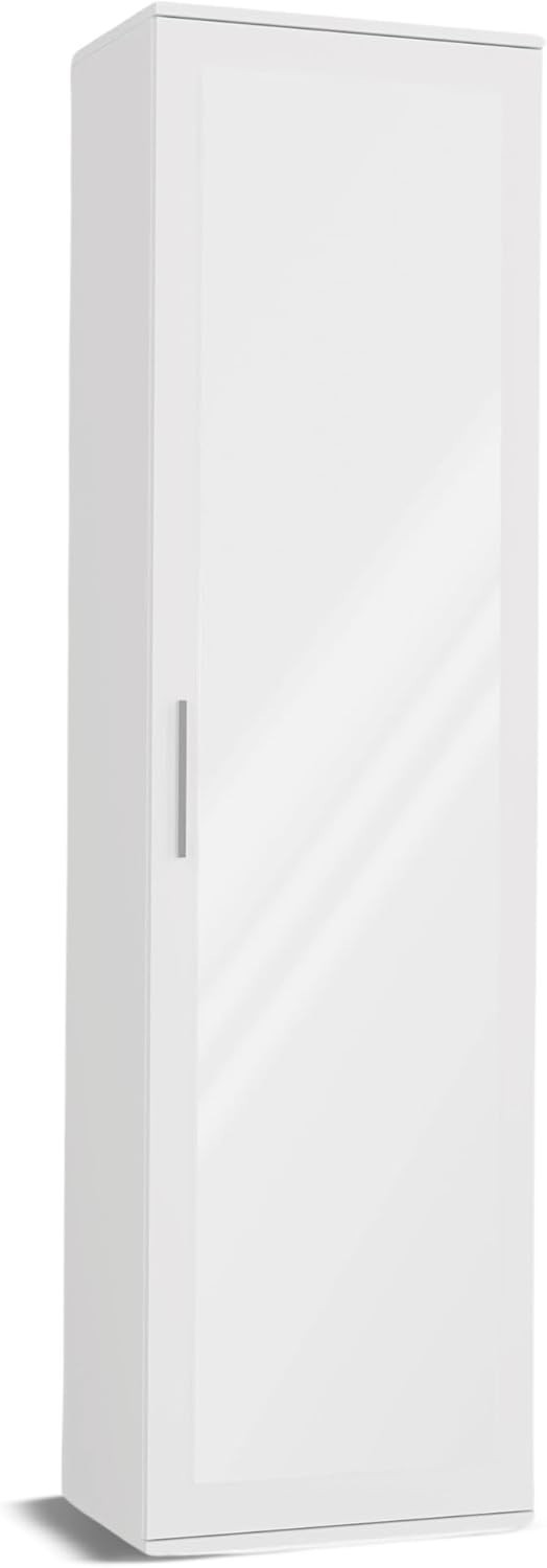 Slim White Entryway Wardrobe with Mirror, Hooks & Storage | 180cm