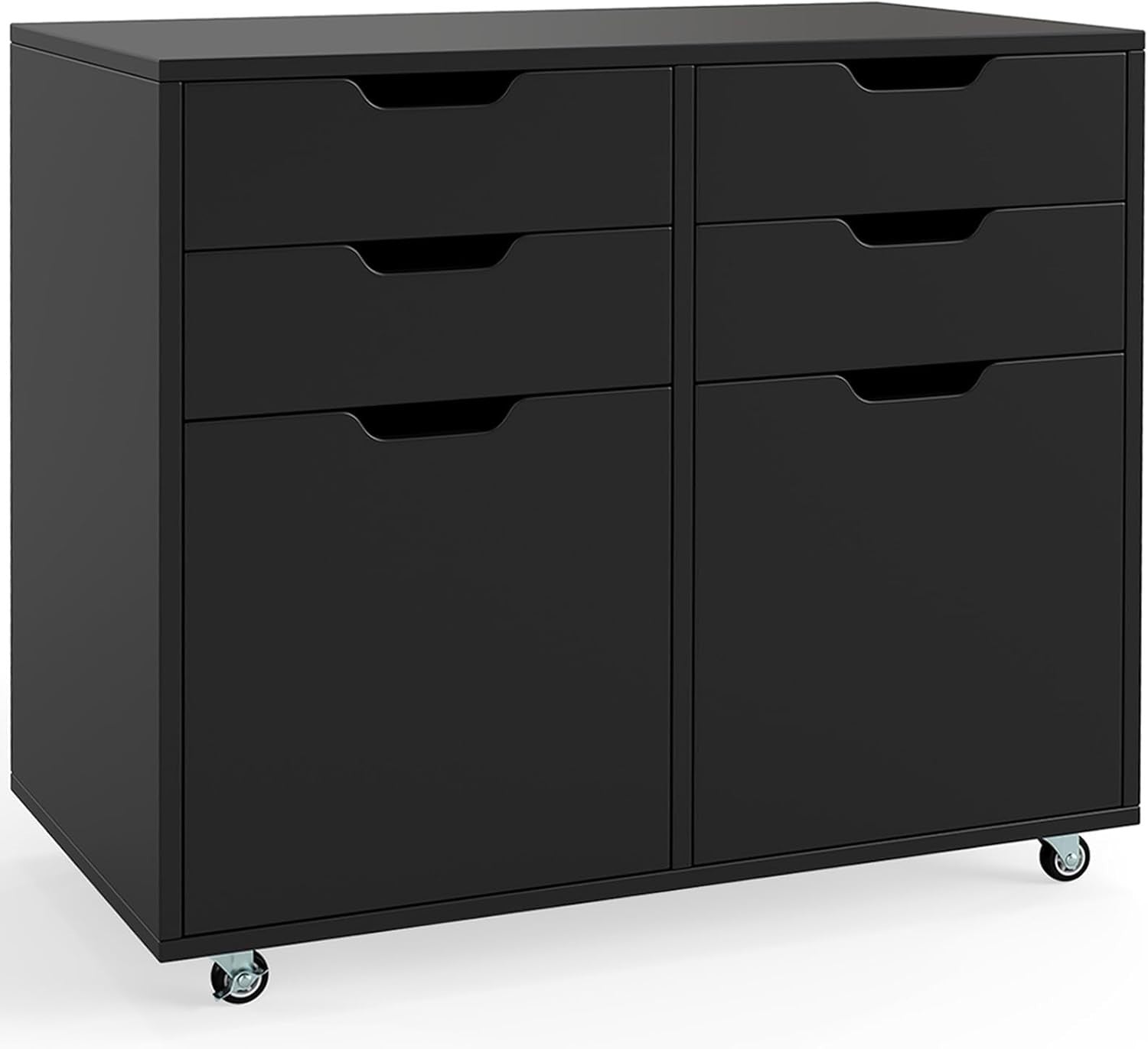 Black Rolling File Cabinet 4 Drawer 2 Door Mobile Printer Stand