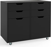 Black Rolling File Cabinet 4 Drawer 2 Door Mobile Printer Stand