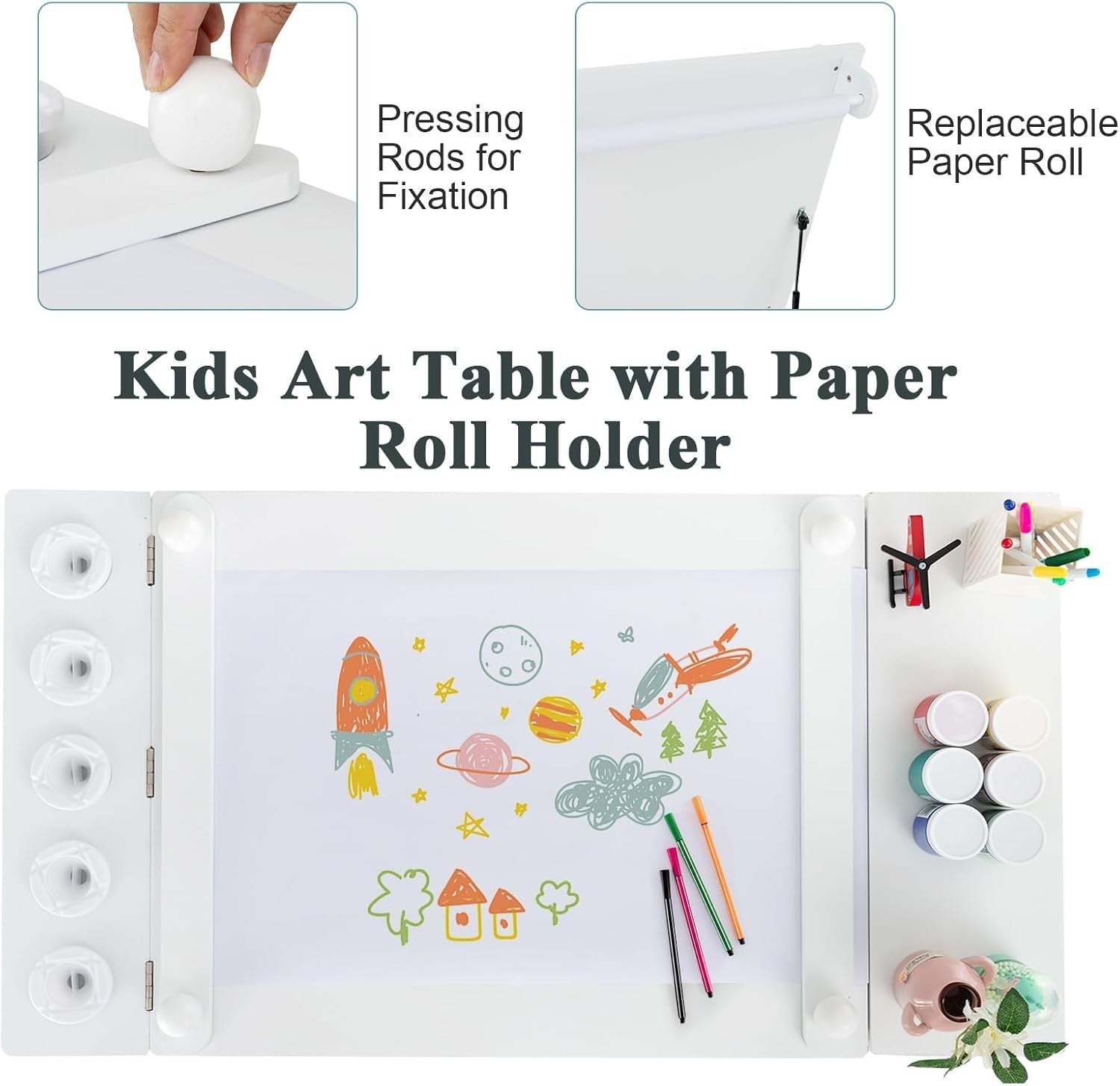 Kids 2-in-1 Lift-Top Art & Study Table Set with Storage, Paper Roll & Paint