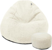 Oat Boucle Bean Bag Chair & Footstool Set – 110x80cm Lounge Seat