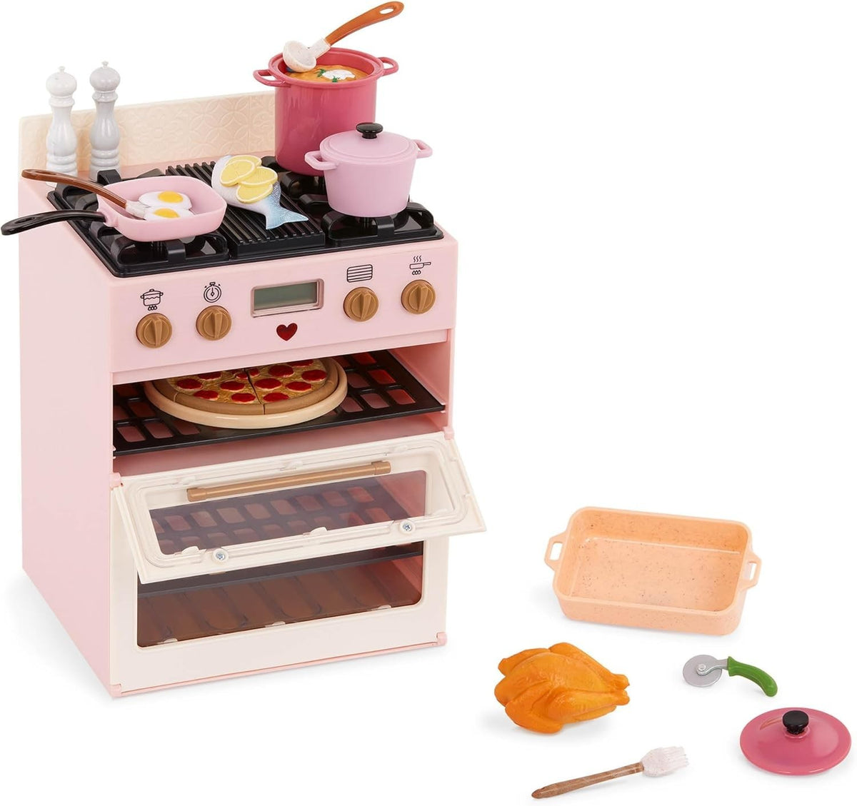 18 Inch Doll Oven Playset w/ Lights Sounds Pretend Food Kitchen