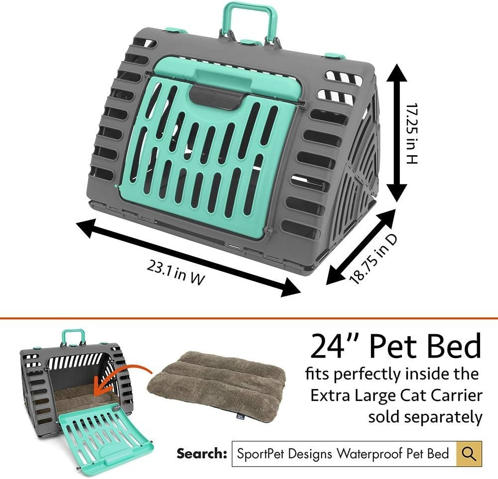 XL Foldable Cat Carrier 63x51x48cm Collapsible Plastic Travel Crate 35lb Pet