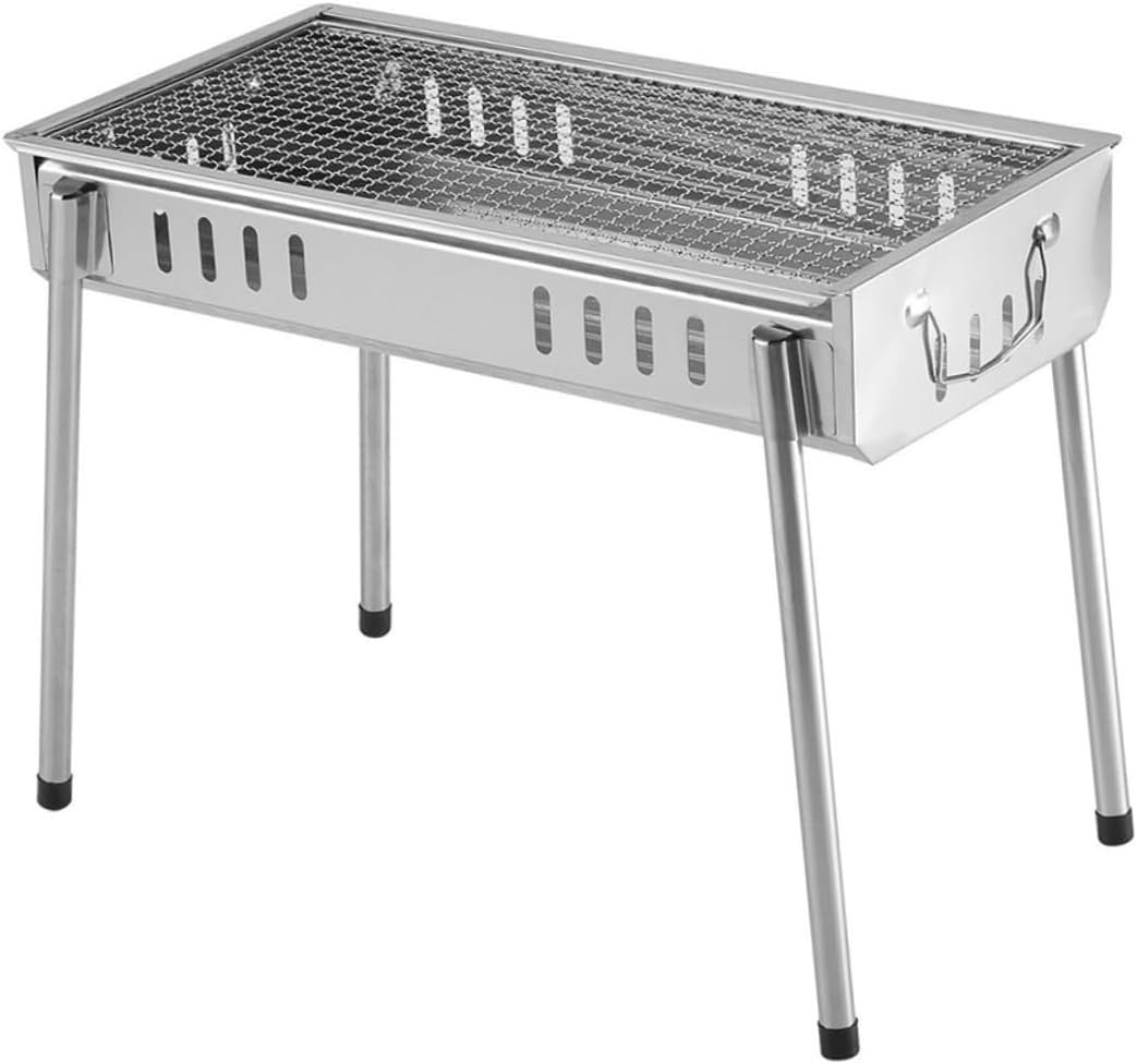 Portable Stainless Steel Charcoal BBQ Grill with Folding Legs Outdoor Camping