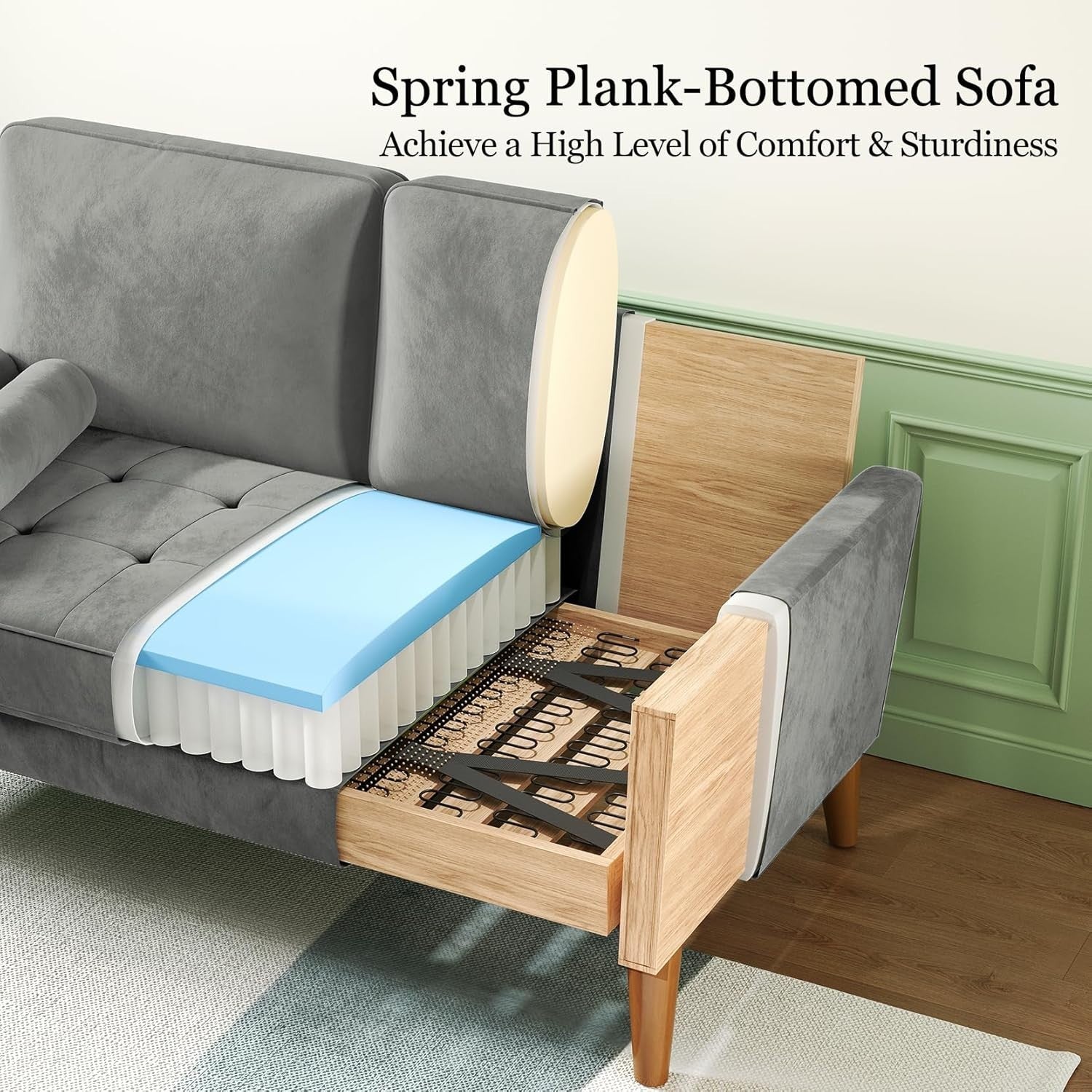 Modern Grey 2 Seater Velvet Sofa Small Couch for Lounge Bedroom Office