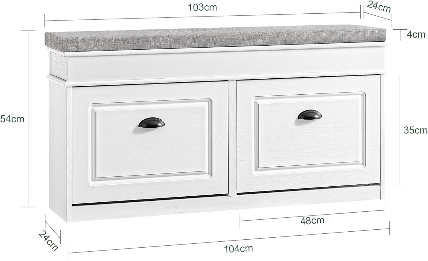 Compact Hallway Shoe Bench with Flip-Drawer Storage and Cushioned Seat White