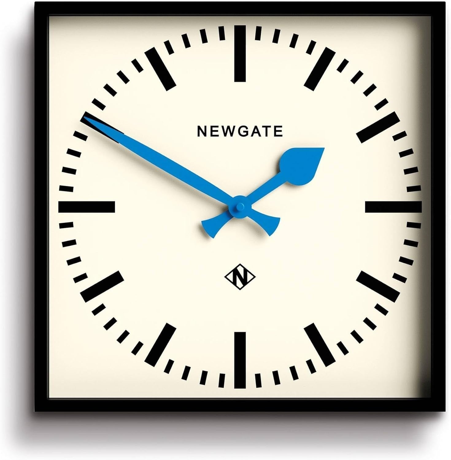 40cm Retro Square Wall Clock Silent Black Frame Blue Hands for Kitchen Office