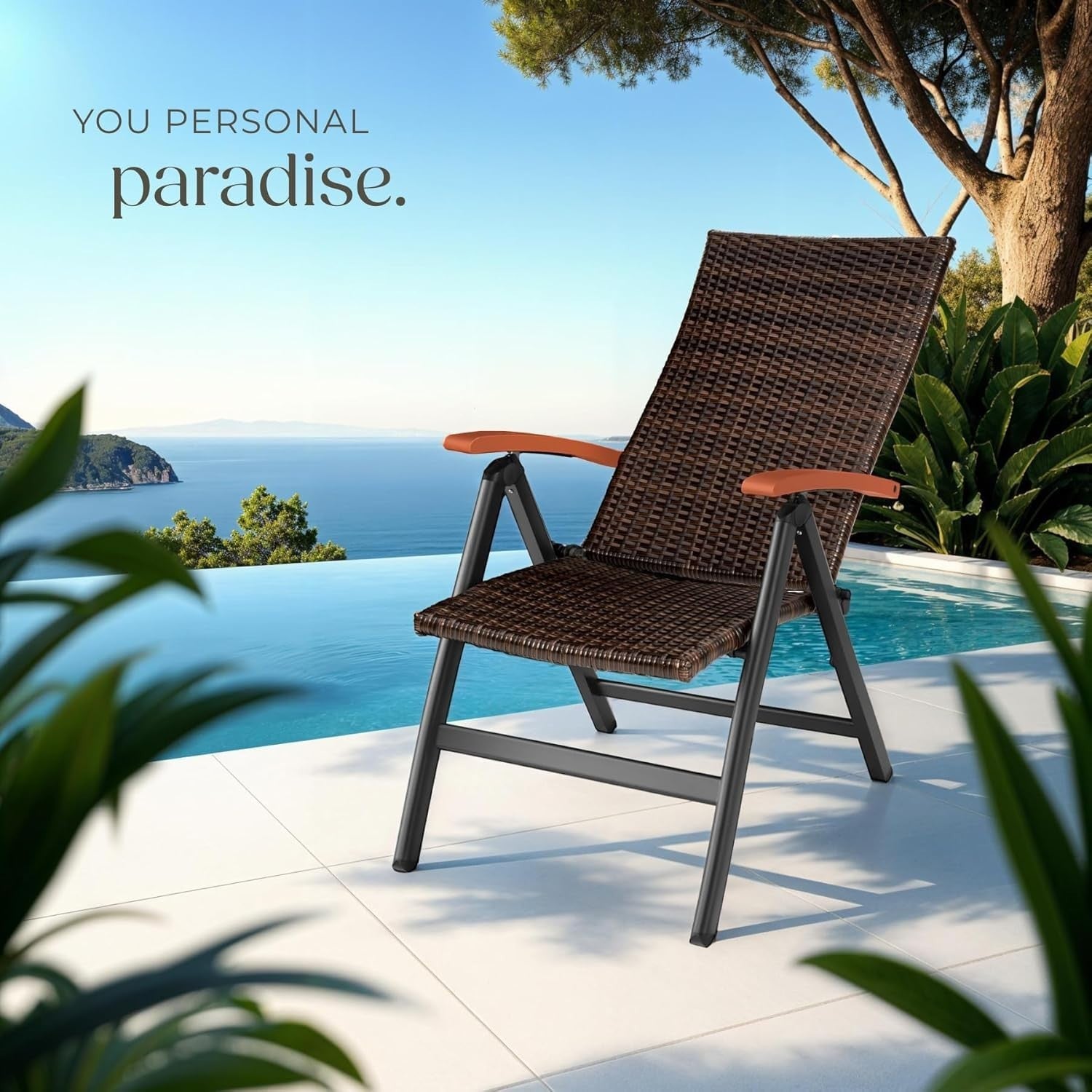 Adjustable Reclining Rattan Garden Chair Folding Patio Balcony Outdoor Armchair
