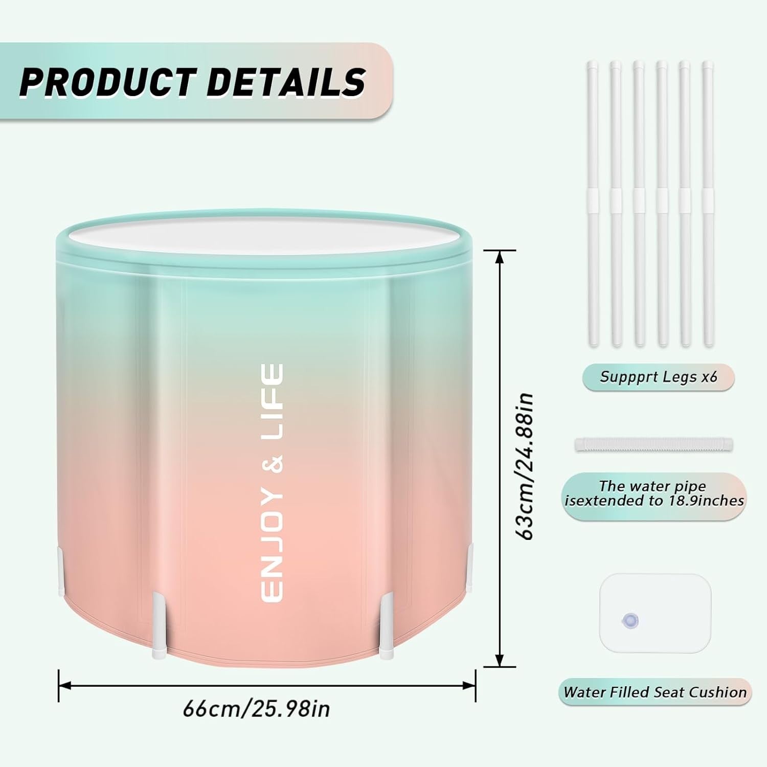 Portable Foldable Family Bathtub SPA Soaking Tub Pink Hot & Ice Bath