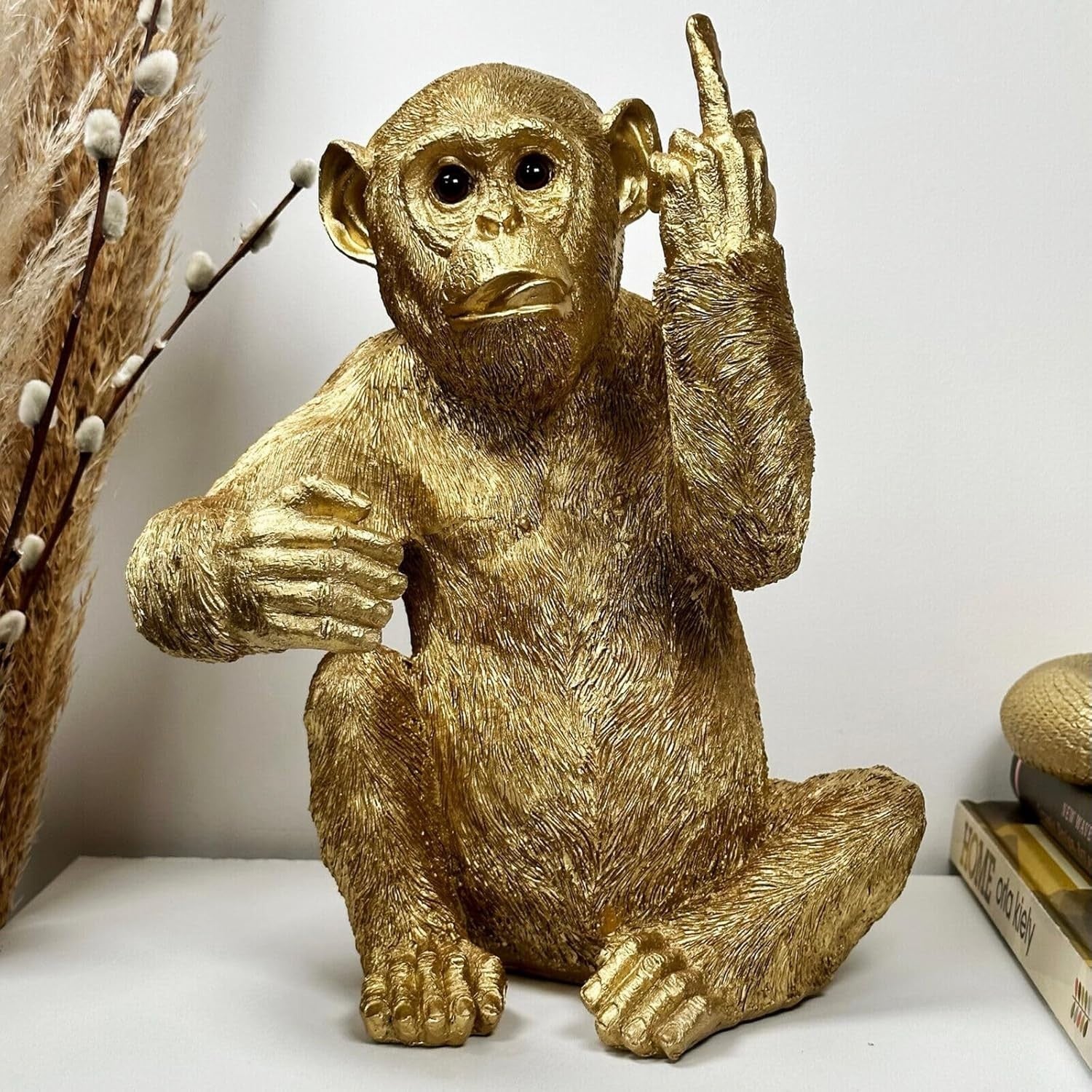 Gold Monkey Wine Bottle Holder Resin Bar Ornament Novelty Drinks Display 28cm