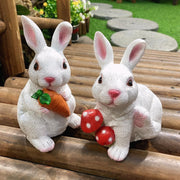 Set of 2 White Rabbit Garden Ornaments • Resin Outdoor Figurines