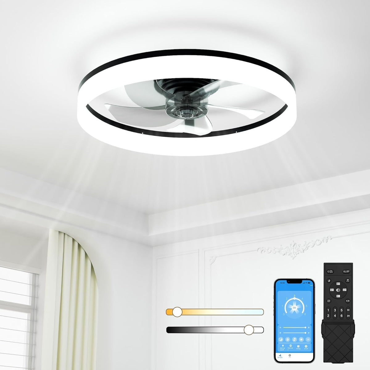50CM LED Ceiling Fan with Light, 6 Speeds, Remote Control, Dimmable