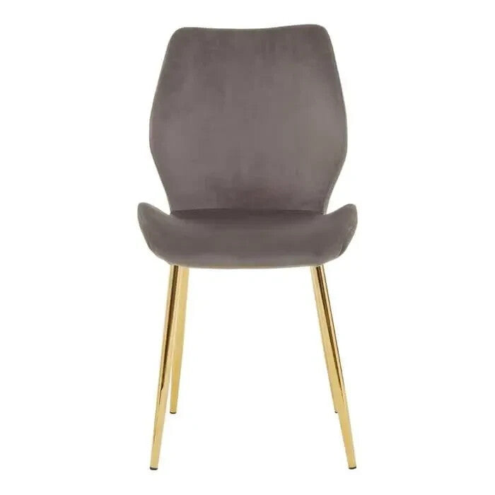 7 Piece Grey Glass Dining Table Set Velvet Chairs Gold Legs Modern Room