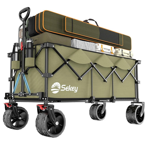 Olive Green XXXL Folding Handcart 300L Heavy Duty 200kg All-Terrain Wagon