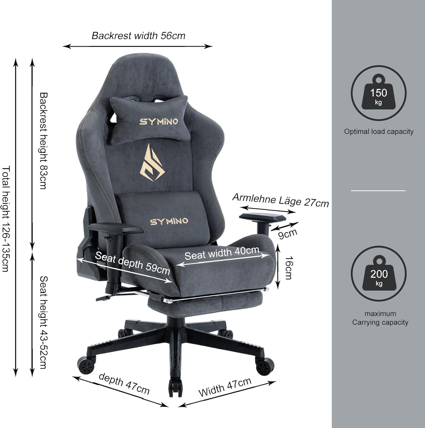 Ergonomic Gaming Chair with Footrest Recliner Lumbar Support Grey
