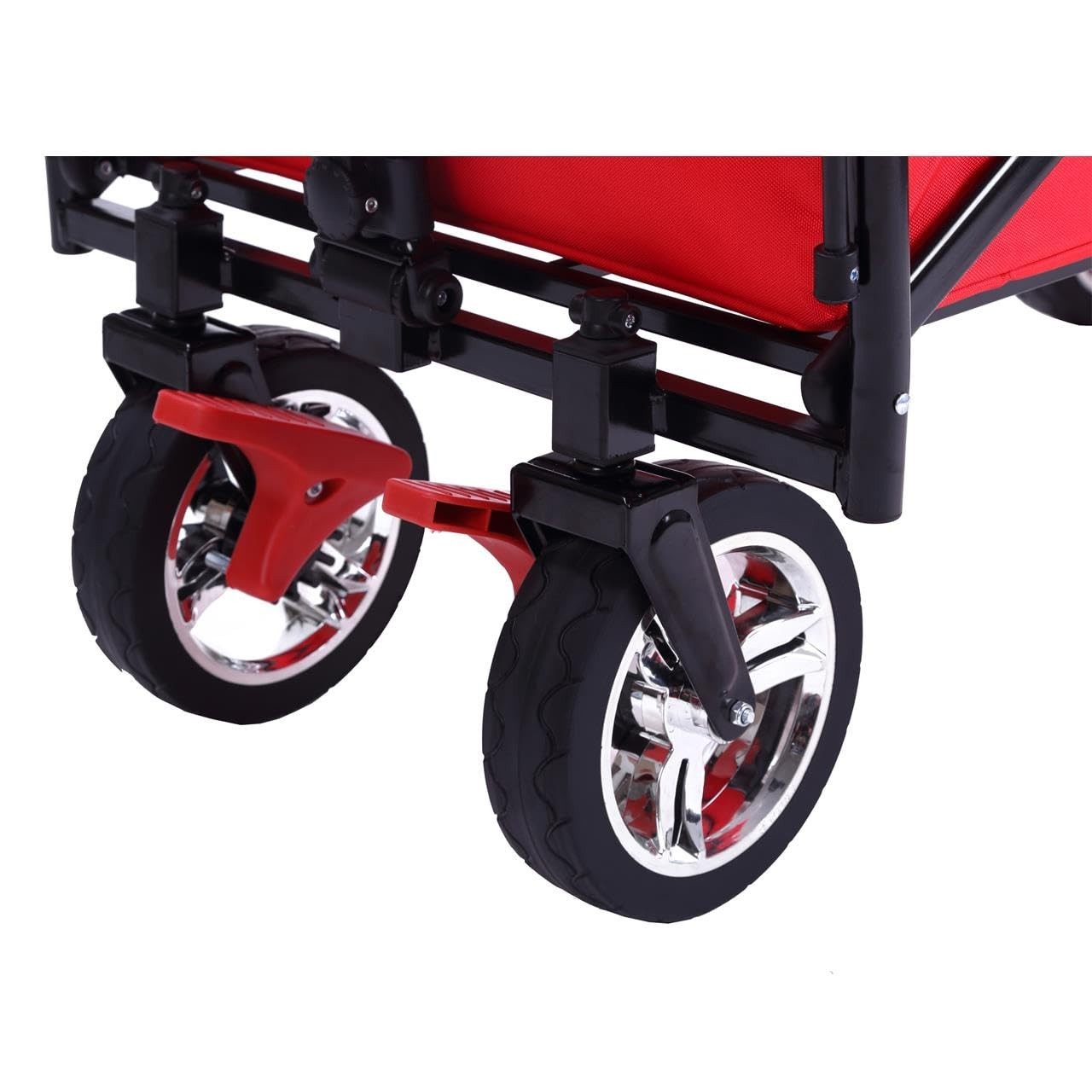 Red Kids Folding Stroller Wagon Push Pull Cart w/ Canopy & Dual Brakes