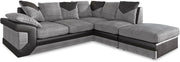 4 Seater L-Shaped Corner Sofa with Footstool Black & Grey Leather Jumbo Cord RH
