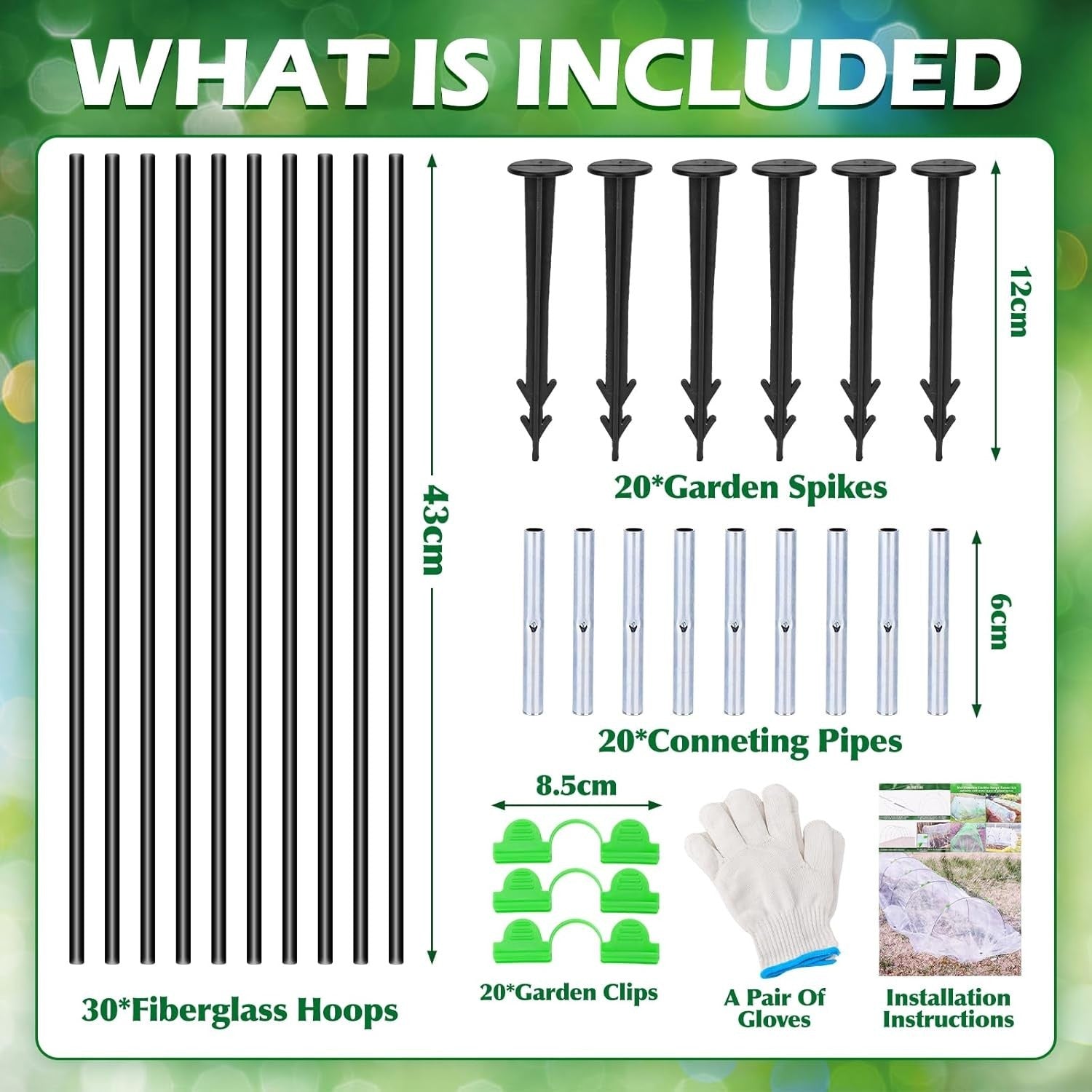 30pcs Garden Hoops for Raised Beds Fiberglass Grow Tunnel Kit with Clips & Pegs