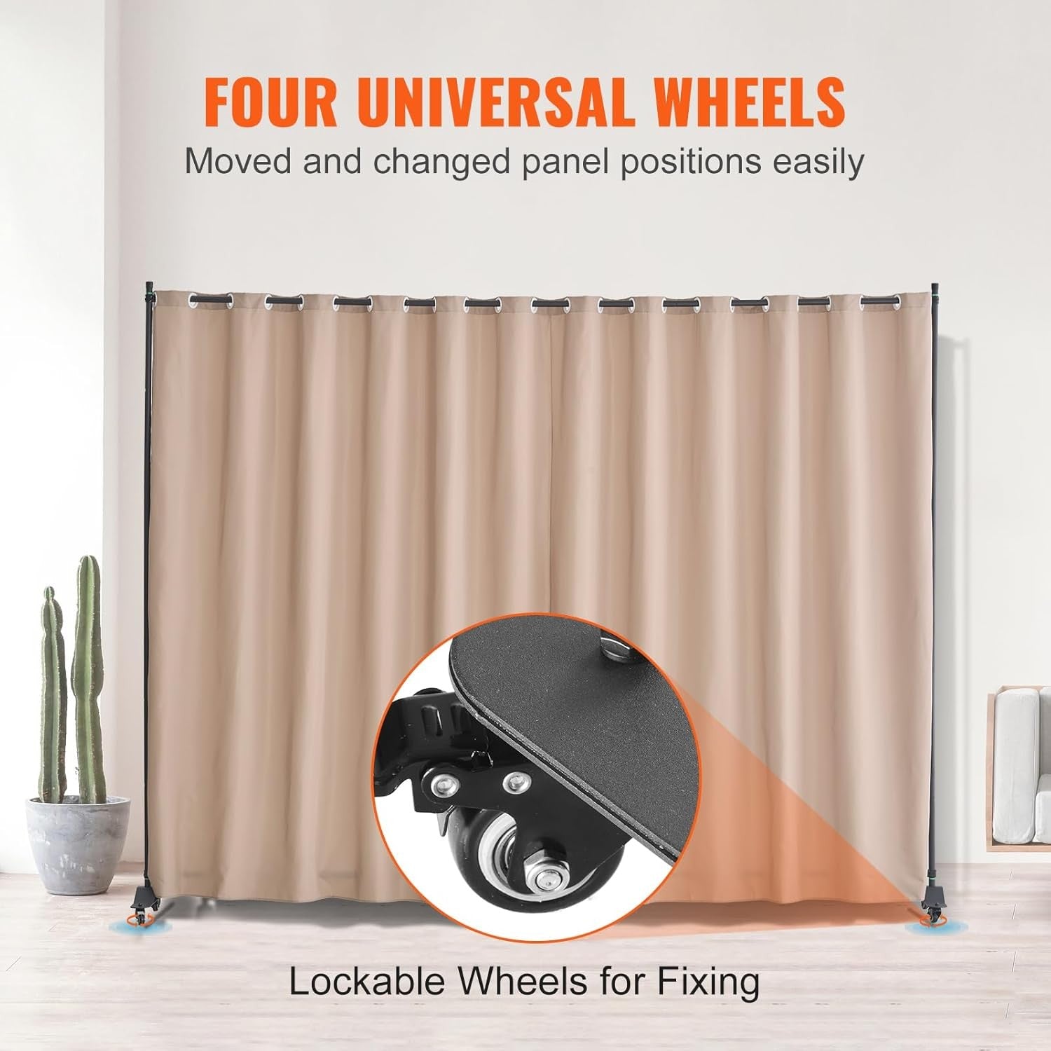 Portable Curtain Room Divider on Wheels Brown Privacy Screen 309x246cm