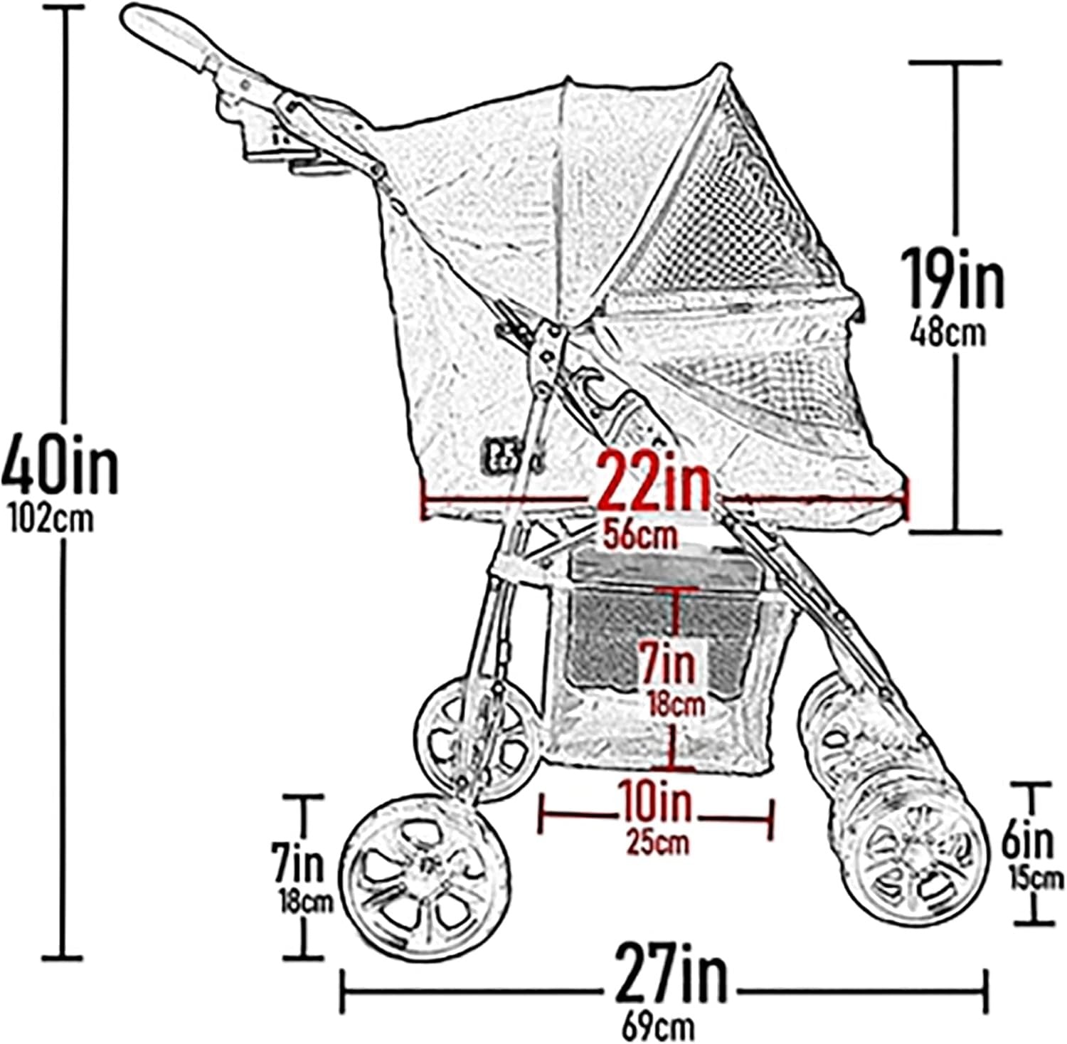No-Zip Pet Stroller Foldable Dog Cat Pushchair 4 Wheels Easy Entry