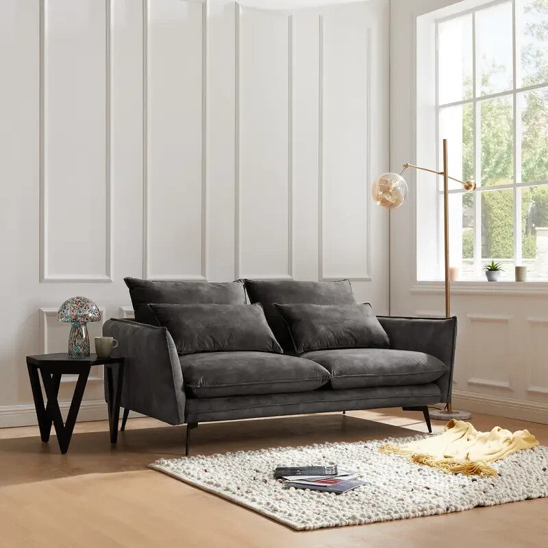 Luxury 2 Seater Velvet Sofa Steel Grey | Modern Comfy Couch with Metal Legs