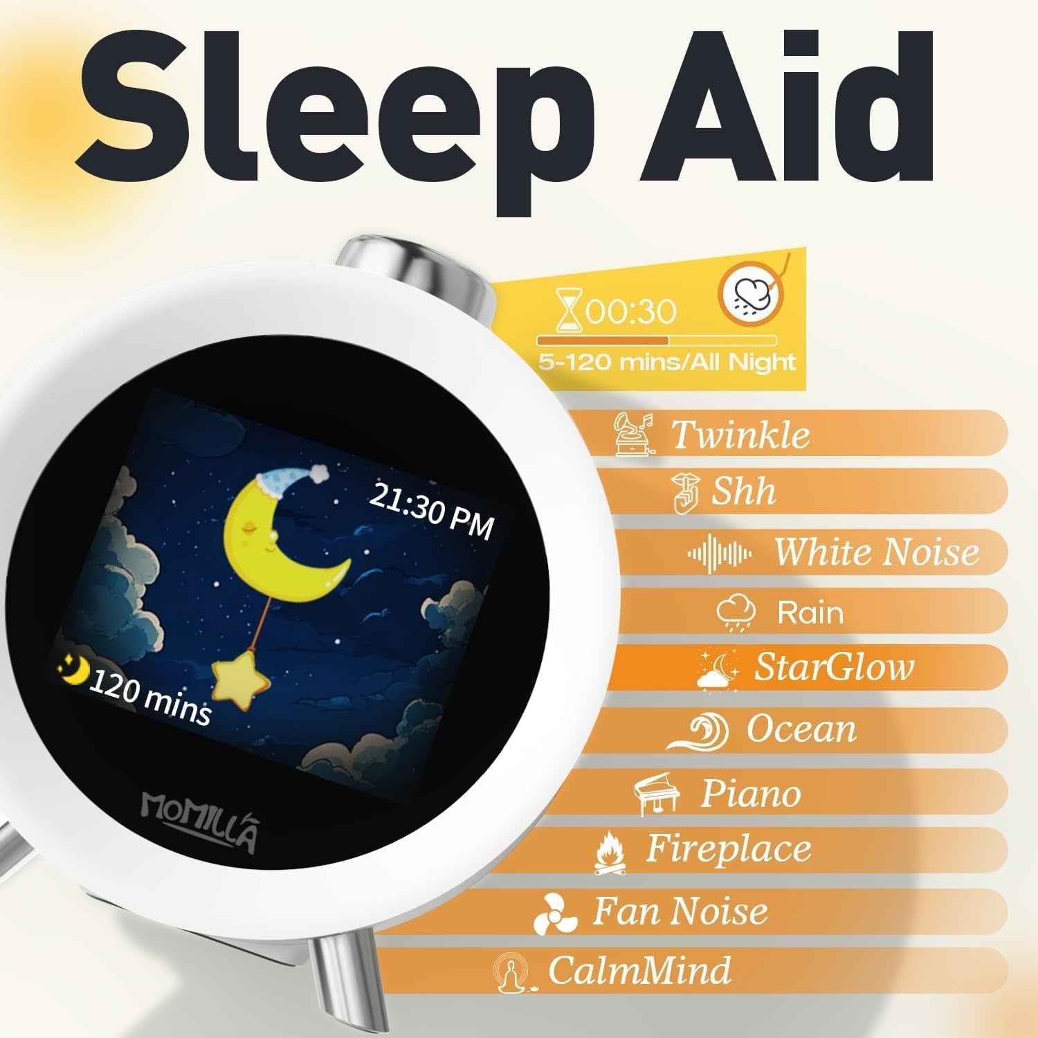 Smart Animated Digital Alarm Clock Sleep Sounds Temp Humidity Sensor Bedside