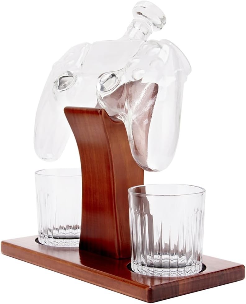 Whiskey Decanter Set with Glasses Gaming Controller Style Gift for Men