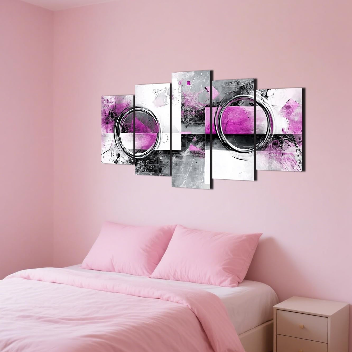 Pink Grey Abstract Canvas Wall Art 5 Piece Framed Set